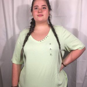 Karen Scott Plus Size Tee  Mint Green  Short Sleev